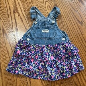 Girls OshKosh Denim Floral Skirtall Dress Size 12 months